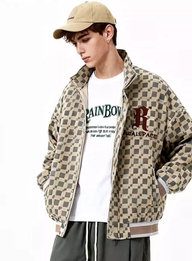 REAL SPACE美式复古潮牌高级立领青年格子男女千鸟格时尚夹克外套