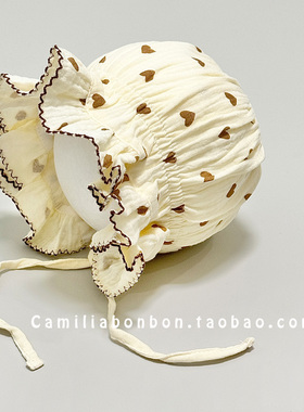 新生婴儿帽子韩版春秋季女宝宝爱心图案护耳帽公主花边幼儿宫廷帽