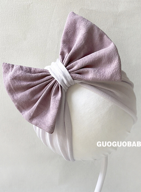 新生婴儿胎帽0-6月夏季女宝宝护囟门帽紫色蝴蝶结可爱单层包头帽