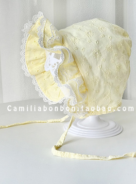 婴儿渔夫帽春夏韩版3-6个月女宝宝宫廷公主花边甜美防晒遮阳帽子