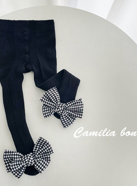 宝宝连裤袜春秋纯棉女童打底裤袜黑色洋气外穿4个月婴幼儿连脚裤