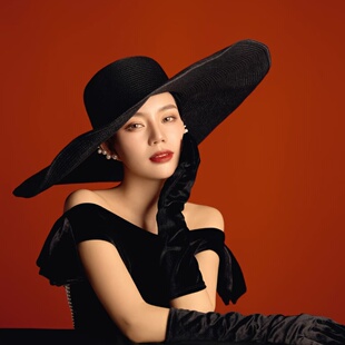 复古赫本风超大帽檐黑色草帽子女写真凹造型礼帽夏天沙滩遮阳 法式