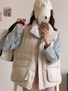 韩版2023冬季短款羽绒棉服马甲外套女生立领宽松百搭轻薄保暖背心