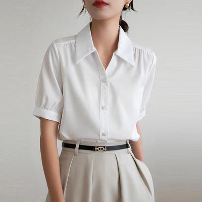 事业单位公务员面试套装女夏季职业正装学生教师穿搭白色短袖衬衫