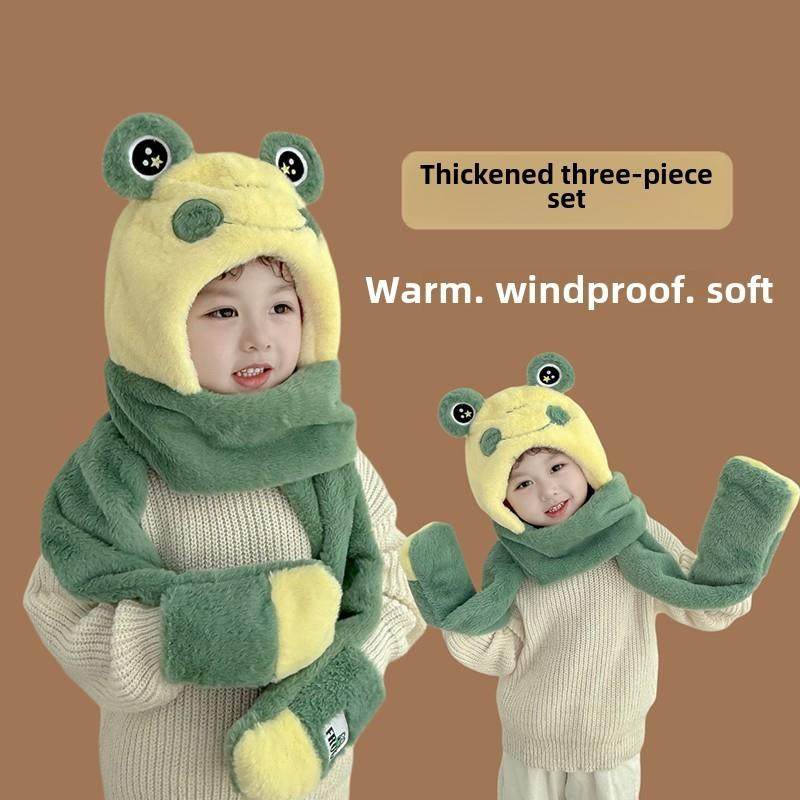 可爱青蛙儿童帽子围巾手套一体毛绒三件套冬季加厚保暖防寒护耳帽,童装/婴儿装/亲子装,帽子,淘宝优惠券,粉丝福利购,淘宝优惠卷