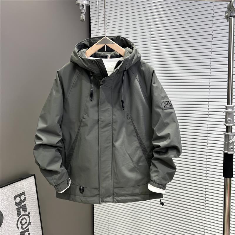 2024秋冬款男士连帽二棉厚保暖青年休闲棉服夹克新中式冲锋衣外套