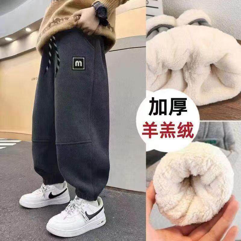 男童冬季加绒加厚羊羔绒裤子儿童裤子