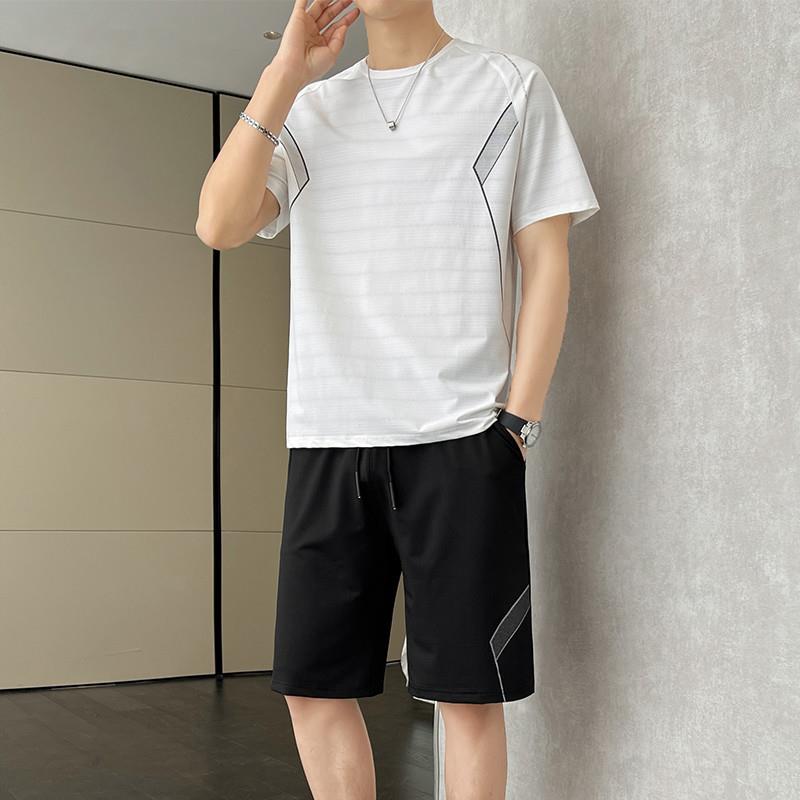 夏季男士冰丝速干运动短袖短裤套装时尚潮流韩版宽松五分裤两件套