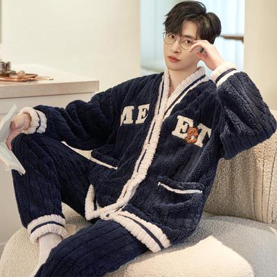 男士睡衣秋冬款冬季珊瑚绒加厚加绒法兰绒大码卡通男款家居服套装
