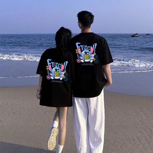 季 t恤夏装 2025新款 不一样大码 特别 高级感网红短袖 史迪仔情侣装