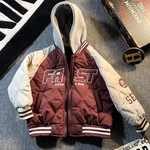 男童夹棉外套薄棉2025秋冬款加棉加厚棒球服连帽开衫冬季棉衣韩系