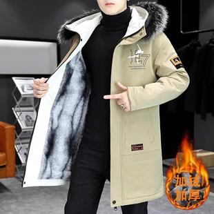 羽绒棉服男款中长款冬季外套加绒加厚2025新款工装派克服抗寒棉衣