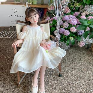 女童夏装连衣裙2026新款夏天裙子儿童露肩公主裙小女孩夏季雪纺裙