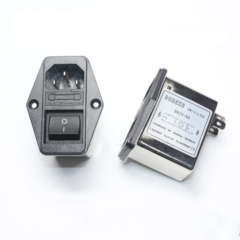 滤波器DOREXS 三合一插座带开关保险DB16-6A 游戏机EMI电源娃娃机