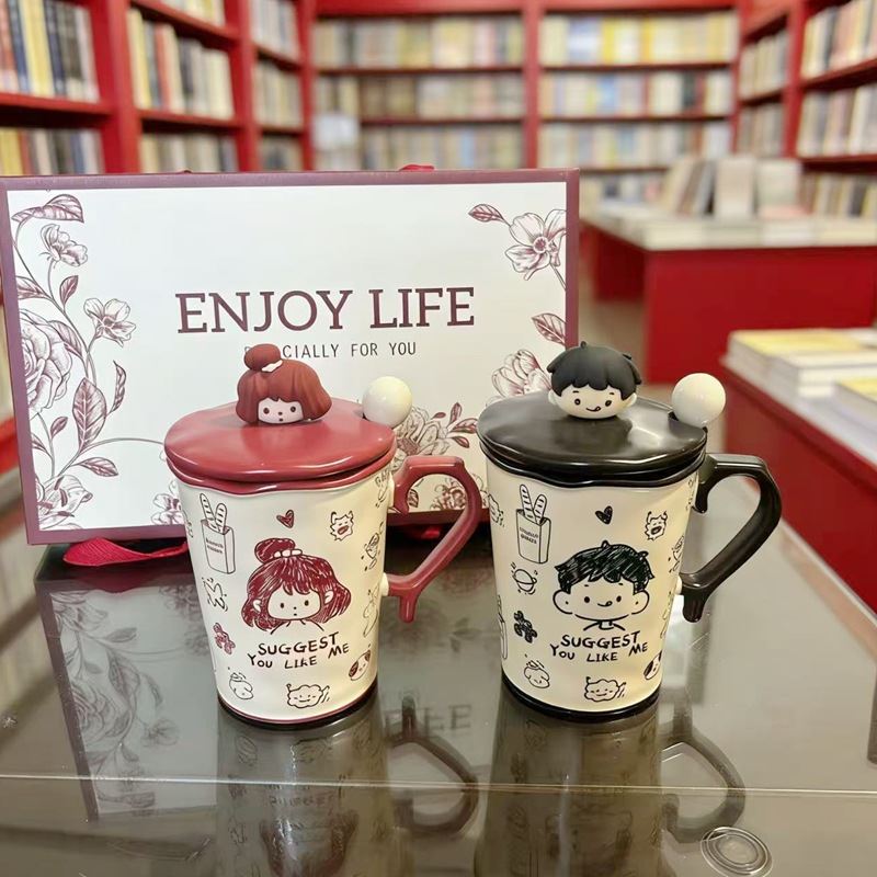 马克杯男生款食品级耐高温陶瓷杯带盖勺子情侣水杯家用咖啡杯茶杯图片