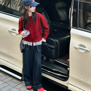 女童春装毛衣外套2026新款洋气春秋针织打底开衫女孩初中生毛线衣