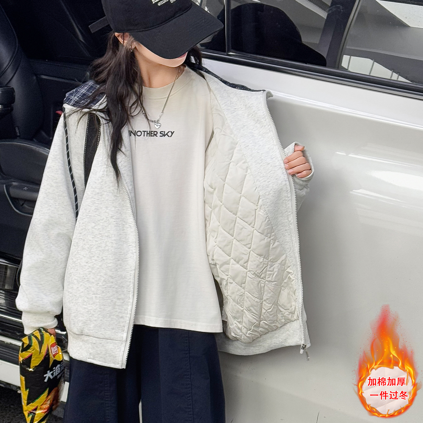 女童秋冬夹棉加厚连帽外套棒球服