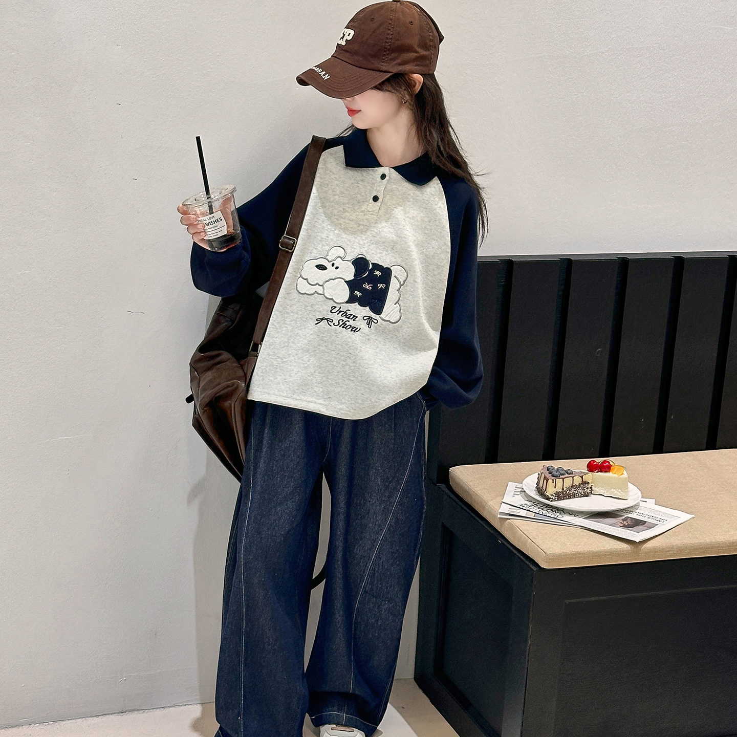 女童秋装休闲polo卫衣牛仔裤套装