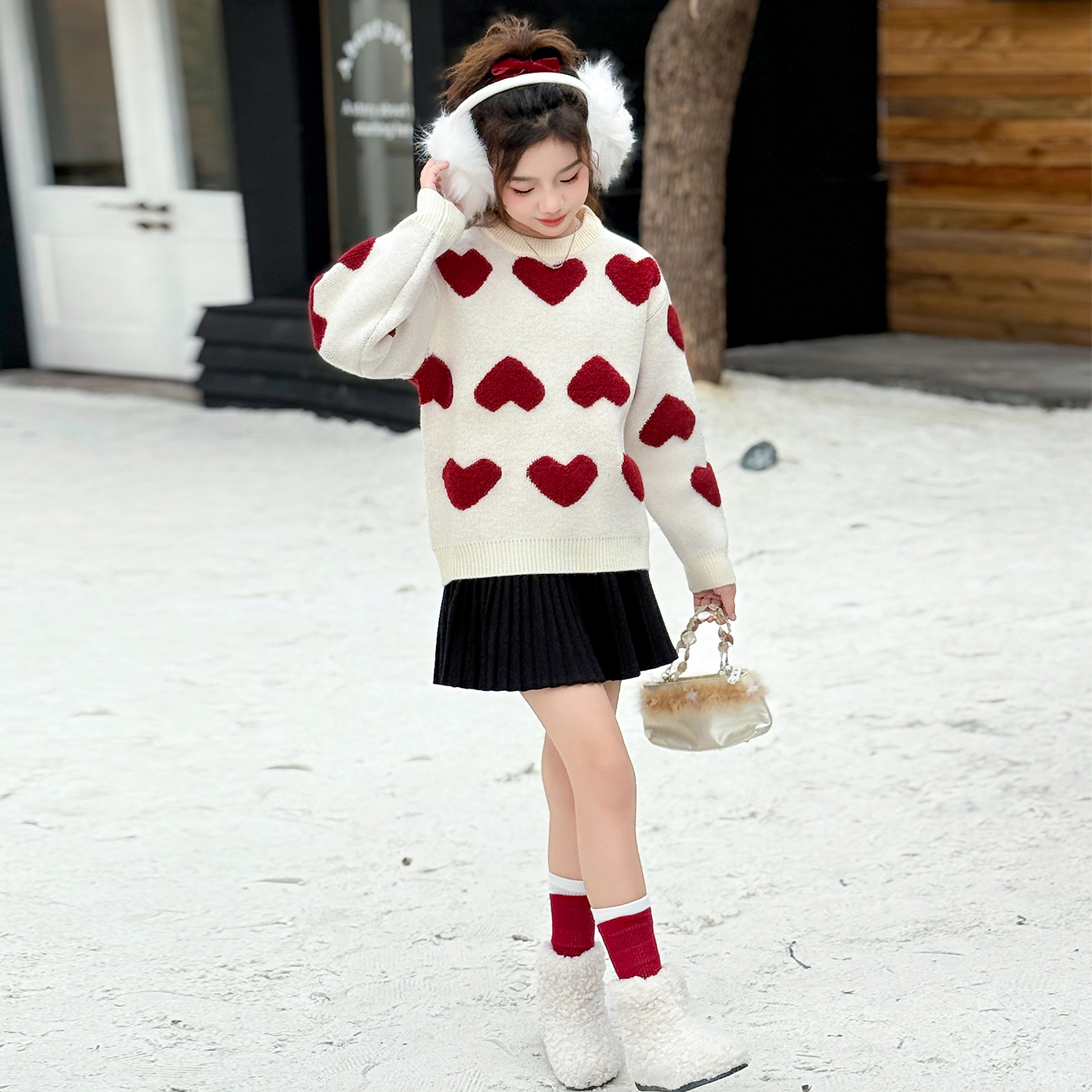 女童冬季加厚保暖毛衣针织打底衫