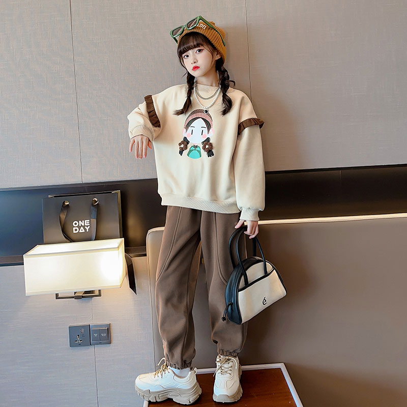 女童秋冬加绒卫衣休闲套装2025新款洋气冬装女孩运动服休闲两件套