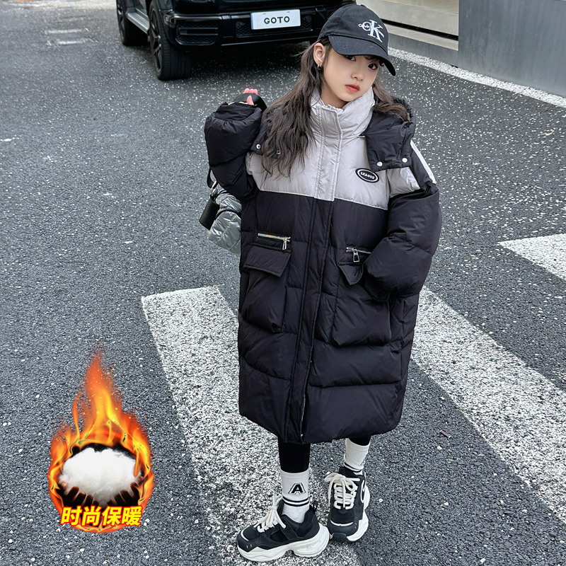 女童冬季加厚保暖长款棉服外套