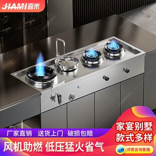 家用橱柜猛火灶家用定制带风机爆炒双灶天然煤气不锈钢节能灶台