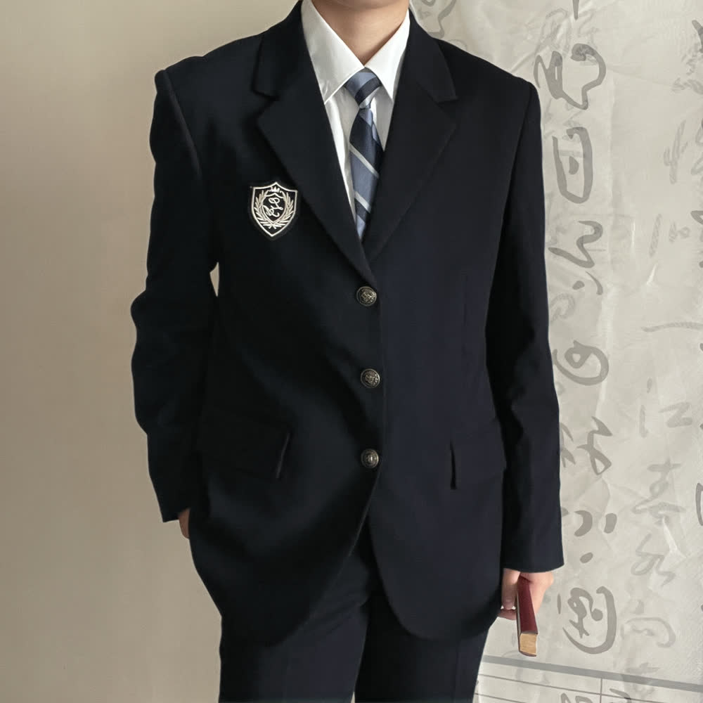 制服西装徽章外套日系学生三粒扣西服外装男帅气休闲青少年西服