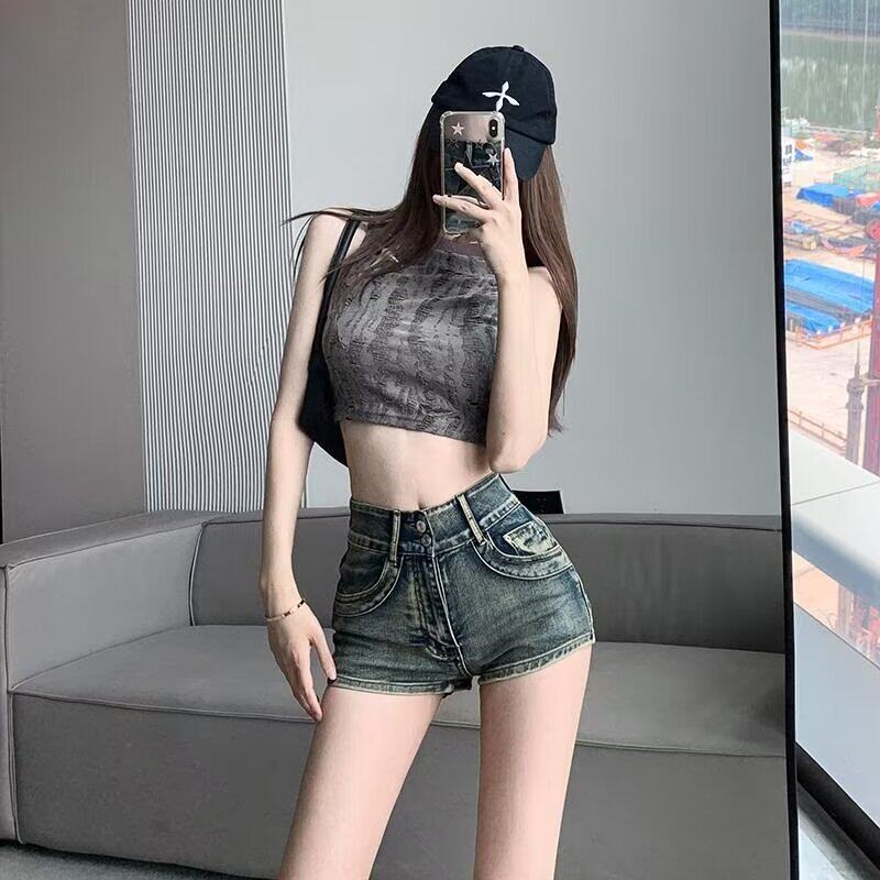 新款百搭慵懒潮流原宿日系简约流行时尚美式辣妹复古牛仔超短裤