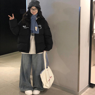 大童初中生黑色KT猫轻薄羽绒棉服少女冬季初高中学生宽松保暖外套