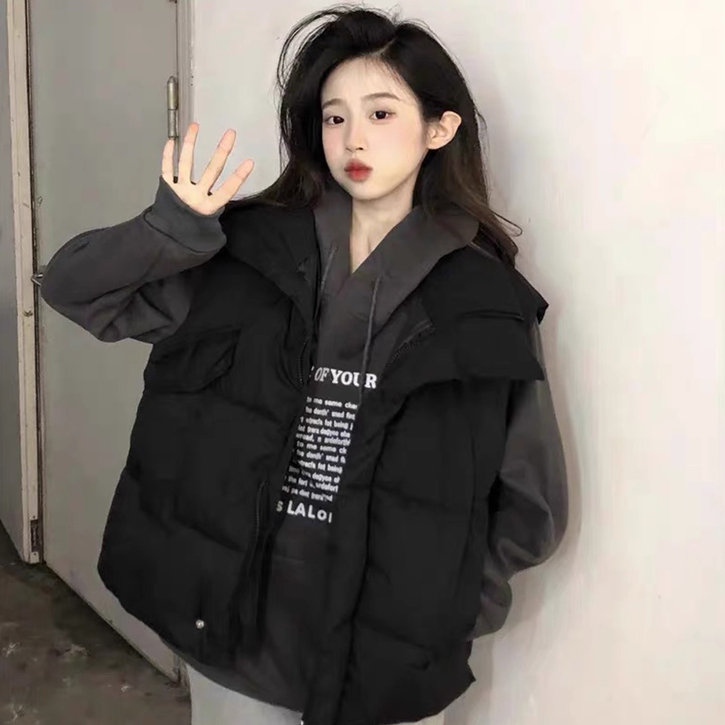 学院风黑色棉服马甲外套女秋冬新款学生加厚休闲无袖坎肩外穿上衣