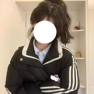 美式三条杠羽绒棉服少女大童冬季初中高中学生加厚学院风加厚棉袄