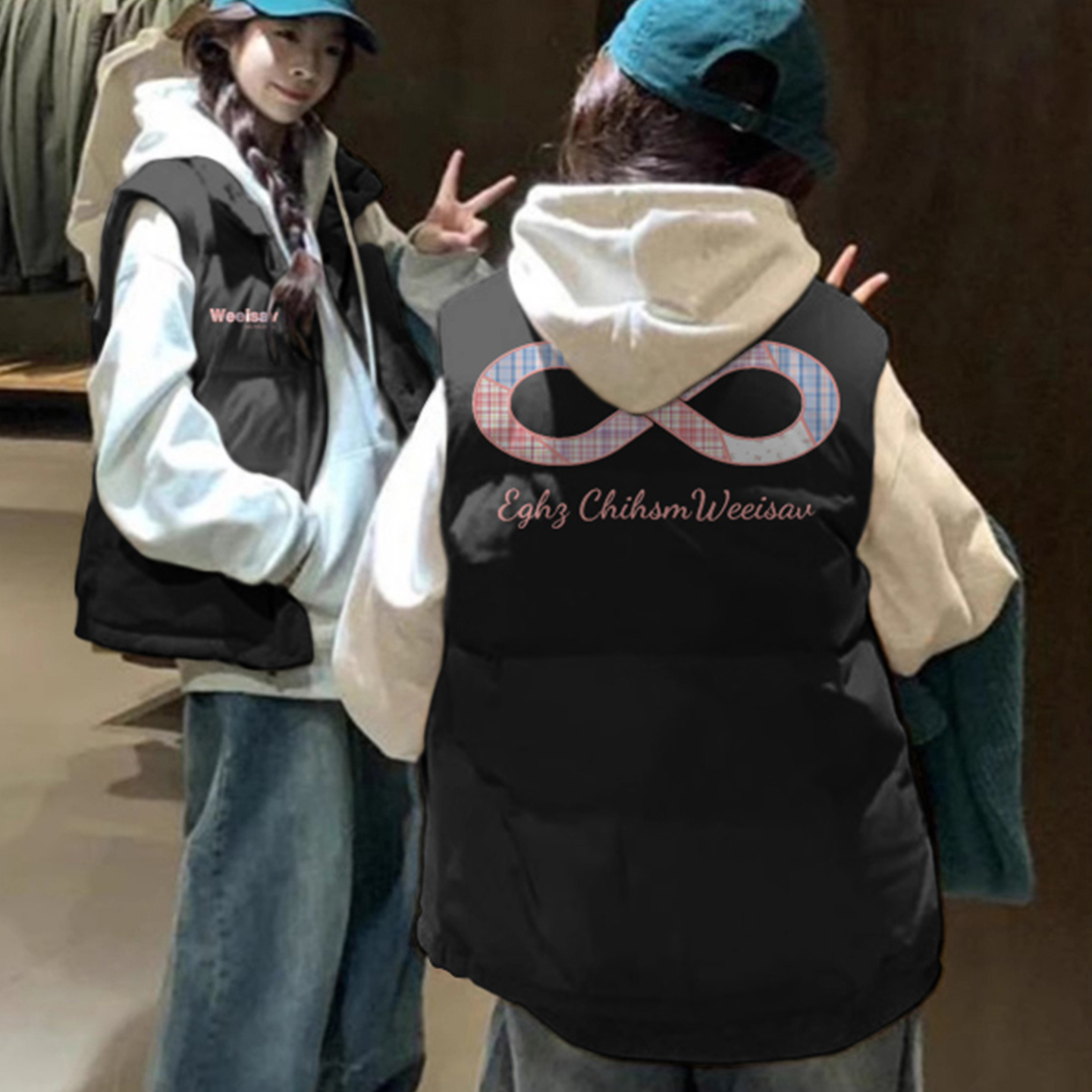 美式潮牌绒羽绒服马甲大童初中生