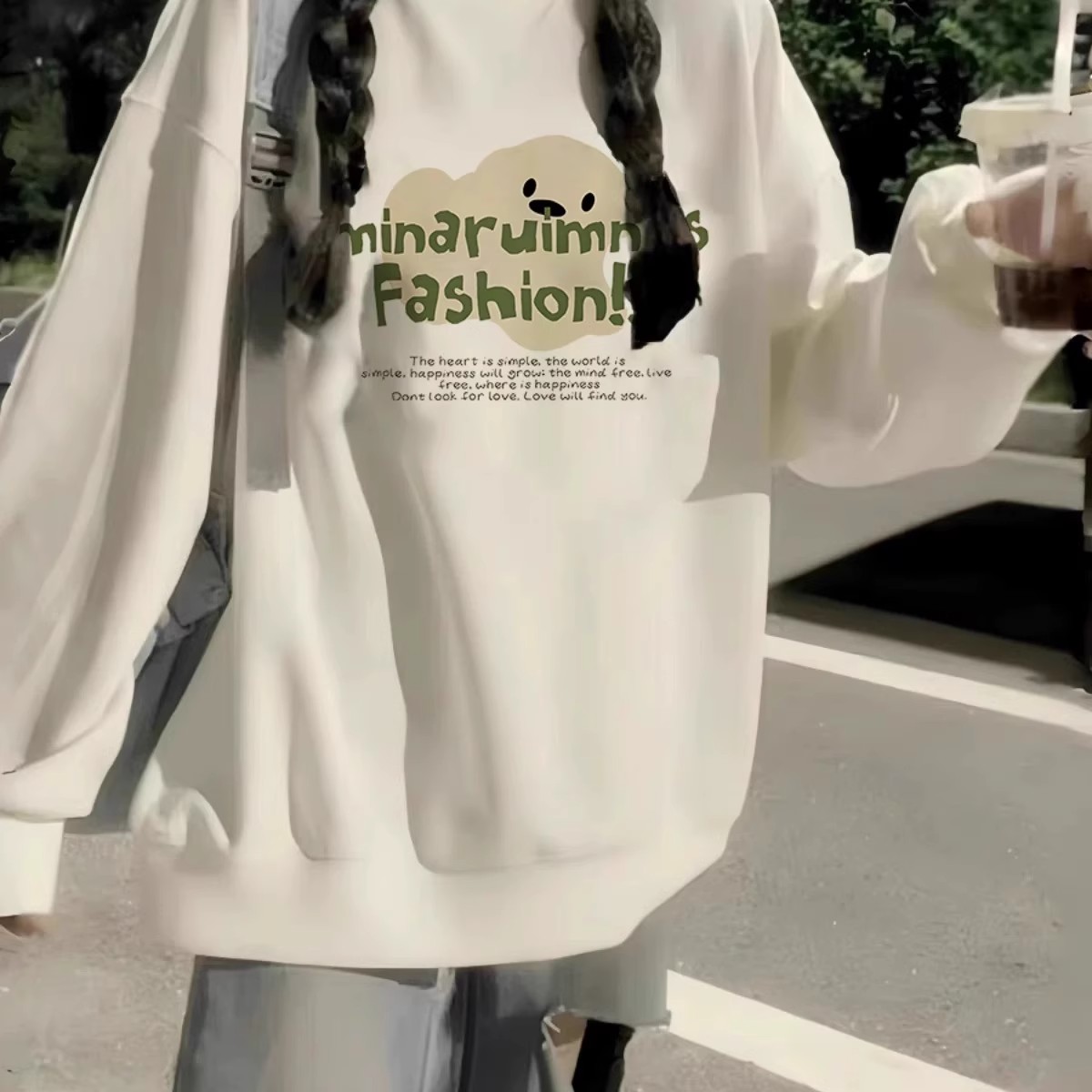 无帽圆领卫衣少女大童春秋初中生