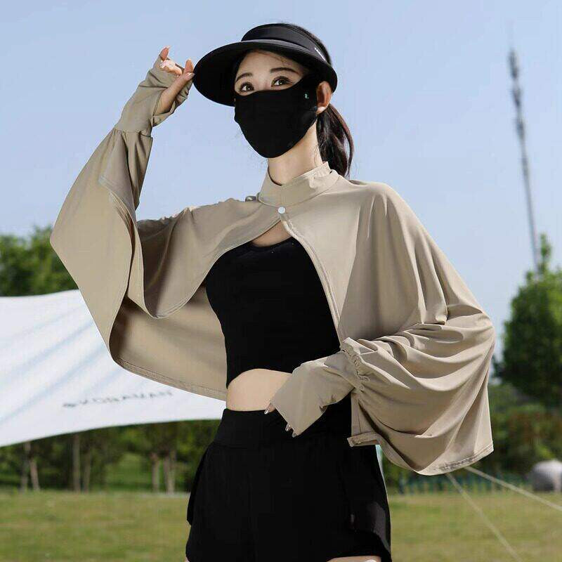 防晒披肩女夏2026新款骑车开车冰丝透气防紫外线袖套一体斗篷开衫