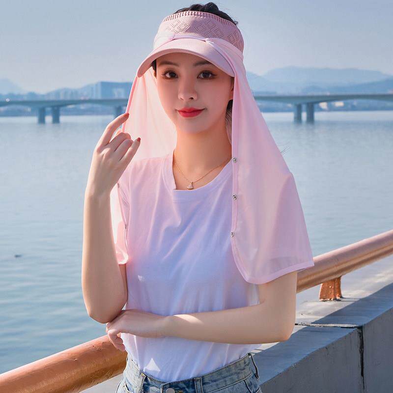 防晒遮阳帽帘子女夏季护颈脖子面纱冰丝防晒面罩长披肩全脸头盔