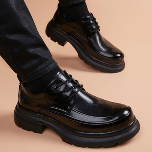 正装皮鞋男款2025冬季新款德比鞋英伦风爆款轻奢真皮厚底增高男鞋