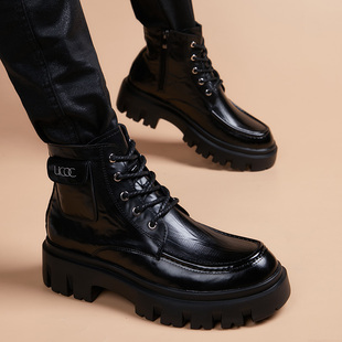 皮靴厚底防滑真皮高帮男靴 马丁靴男款 夏季 新款 英伦风休闲中帮工装
