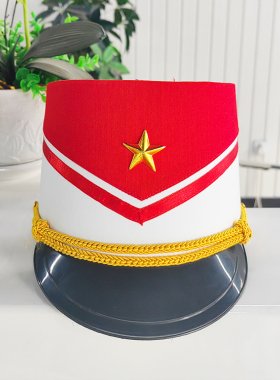 筒帽学生鼓号队帽子行进管乐团服装帽子红色直筒帽蓝色鼓乐服帽子