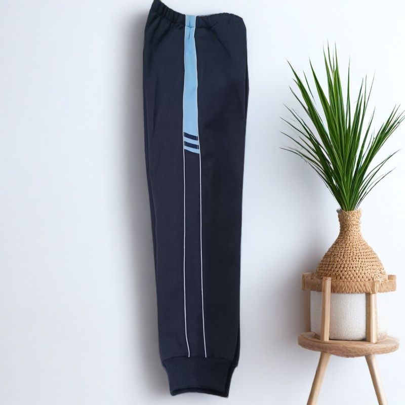 定制藏蓝色校服裤子中小学生浅蓝条两边白细条束脚休闲班服长裤
