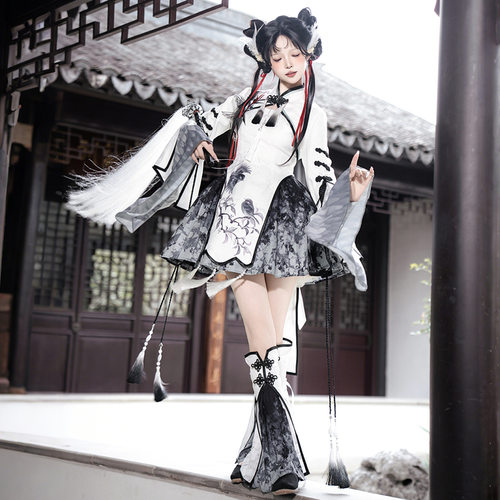 原创鹊羽-代号壹汉元素中国风古风女上衣吊带裙腿套半裙古装套装