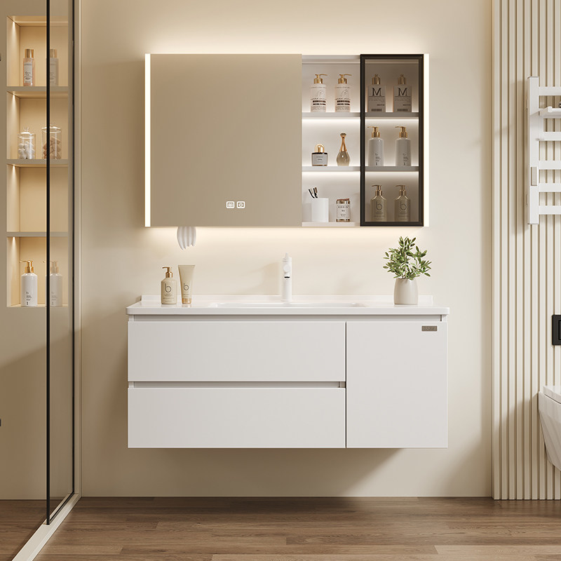 浪鲸陶瓷一体盆浴室柜组合现代简约化妆室洗手脸盆洗漱台智能镜柜