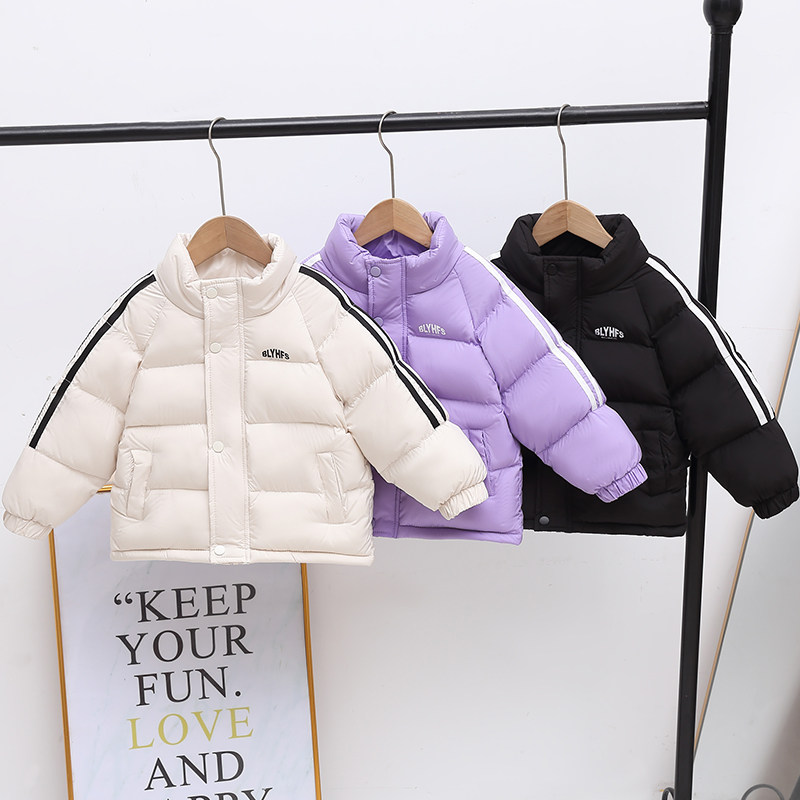 儿童羽绒棉服短款加厚男女童立领棉袄中大童纯色外套小童冬季棉衣