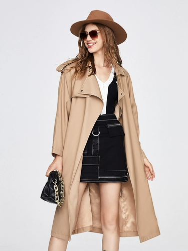 Осенний плащ, хаки цветная длинная осенняя куртка, коллекция 2023