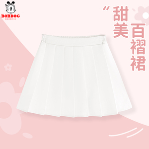 巴布豆儿童裙子半身裙女童学院风jk百褶裙2024新款女孩白色短裙夏