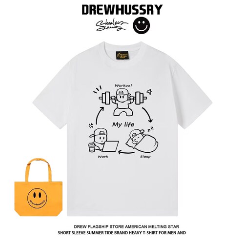 drew健身日常印花休闲短袖男女