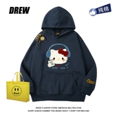 drew秋冬耳机Kitty印花连帽卫衣趣味百搭休闲男女情侣上衣街头ins