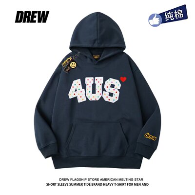 drew休闲趣味字母印花连帽卫衣