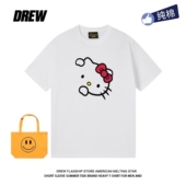 drew卡通趣味偷看Kitty猫印花休闲百搭纯棉短袖 T恤男女小众上衣