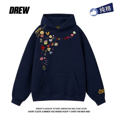 drew美式涂鸦印花连帽卫衣百搭