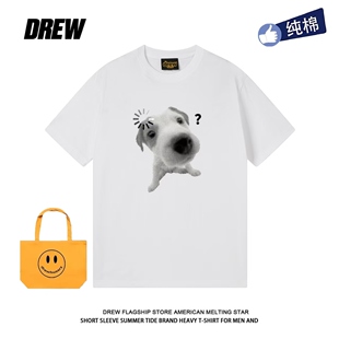 drew趣味加载问号小狗狗印花百搭纯棉小众男女夏季短袖T恤潮流ins
